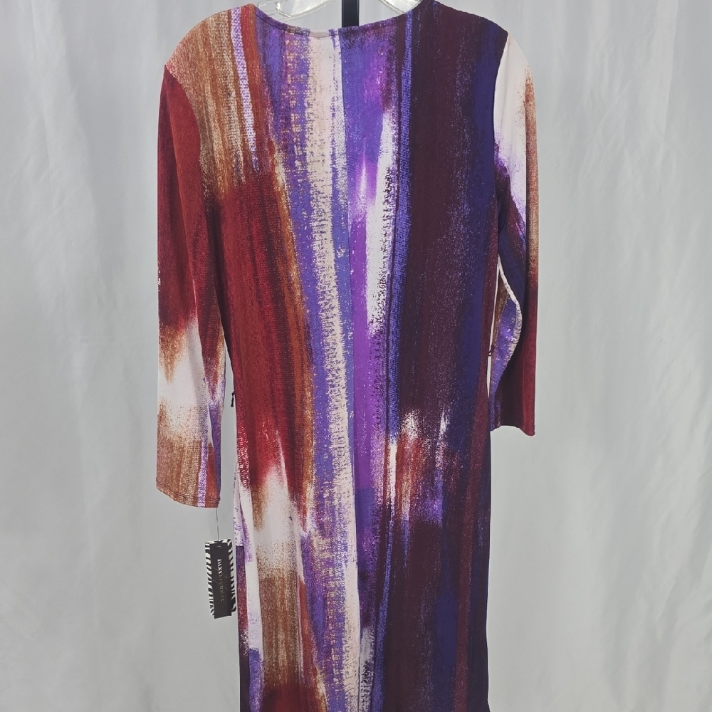 Dana Buchman Purple and Red Sheath Dress with Plunge Neckline - Picture 7 of 7